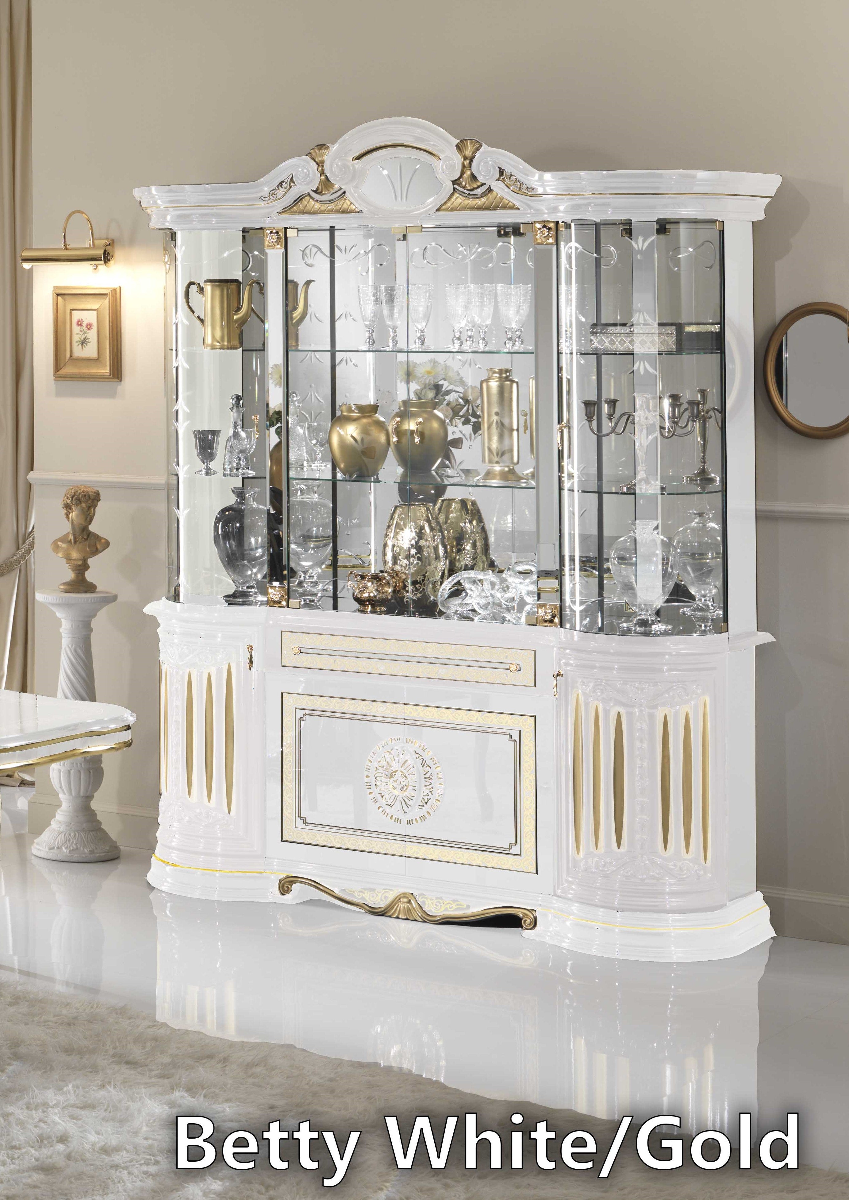 BETTY (BEN COMAPNY) BLACK & GOLD ITALIAN HIGH GLOSS 4 DOORS VITRINE/DISPLAY UNIT