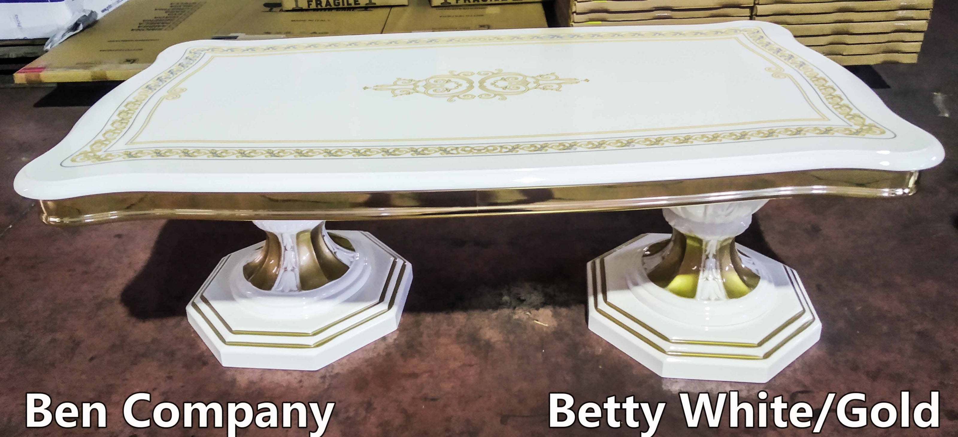 Ben Company Classic Betty Italian High Gloss White & Gold Coffee Table