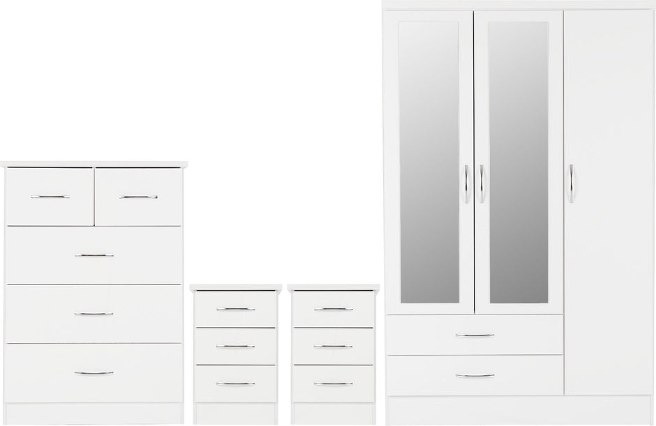 Nevada 3 Door 2 Drawer Wardrobe - White Gloss