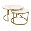 Cato Nest of 2 Short Round Coffee Gold Tables with Polar White Sintered Stone Tops