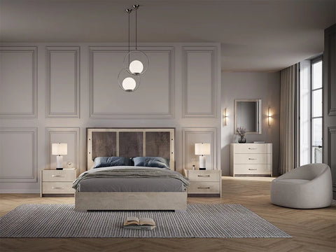 Luxury Claudia Italian 4 Door Wardrobe LED Bedroom Set Cream/Brown STM Design