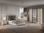Luxury Claudia Italian 4 Door Wardrobe LED Bedroom Set Cream/Brown STM Design