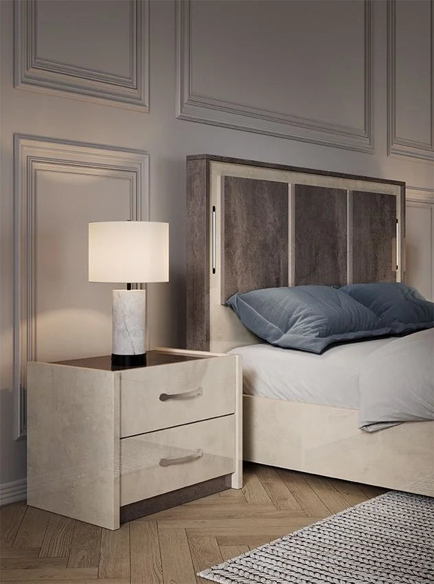 Luxury Claudia Italian 4 Door Wardrobe LED Bedroom Set Cream/Brown STM Design