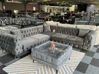 CNC Stunning Cleveland Chesterfield Corner Sofa in Grey Plush Velvet