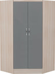 Nevada 2 Door Corner Wardrobe - Grey Gloss/Light Oak Effect Veneer