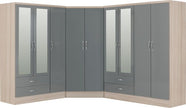 Nevada 2 Door Corner Wardrobe - Grey Gloss/Light Oak Effect Veneer