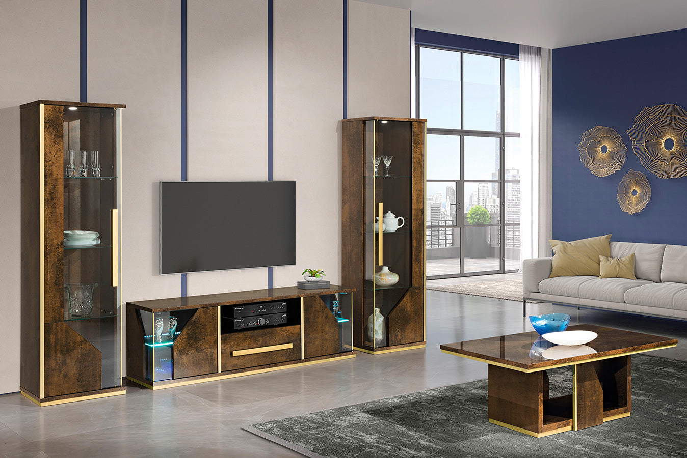 H2O Design Modern Desire Italian High Gloss TV cabinet In Bronze-Gold Finish