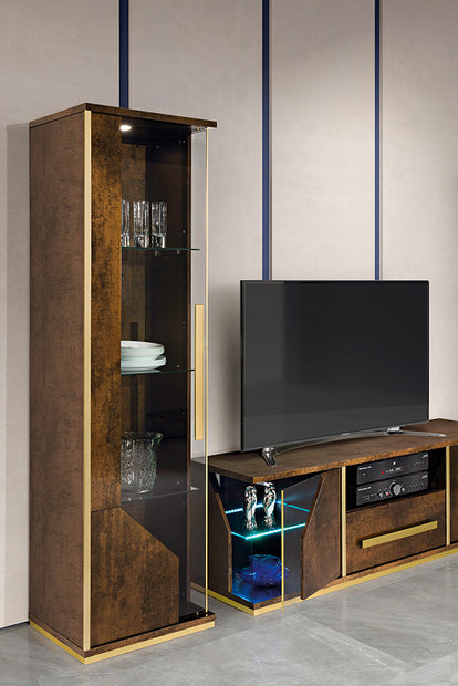 Desire Italian Bronze & Gold Italian Single Door Display/Vitrine Cabinet By H2O