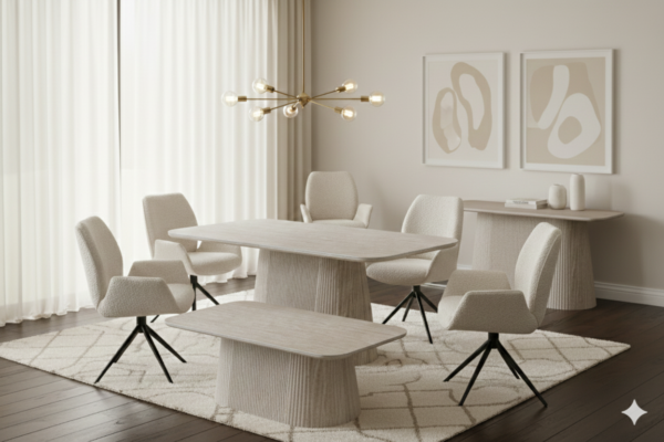 Davos Beige Oval Ceramic Dining Table 160cm | Contemporary Dining Set Collection