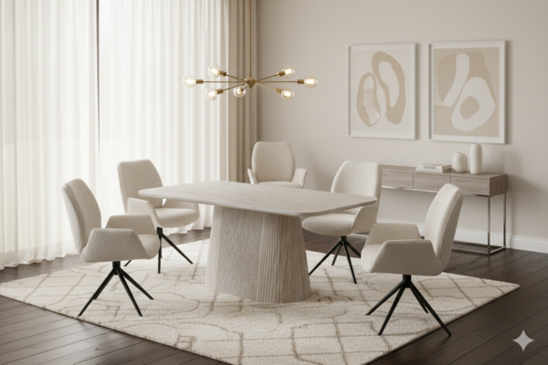 Davos Beige Oval Ceramic Dining Table 160cm | Contemporary Dining Set Collection