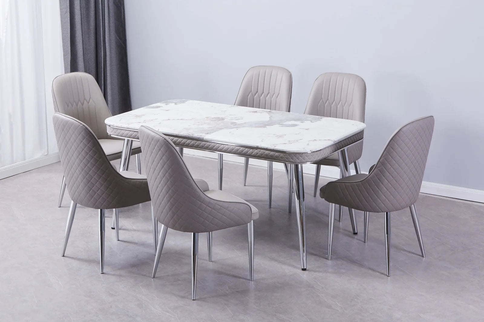 Luxe Dining Table with 6 Forma Chairs Grey/Gold