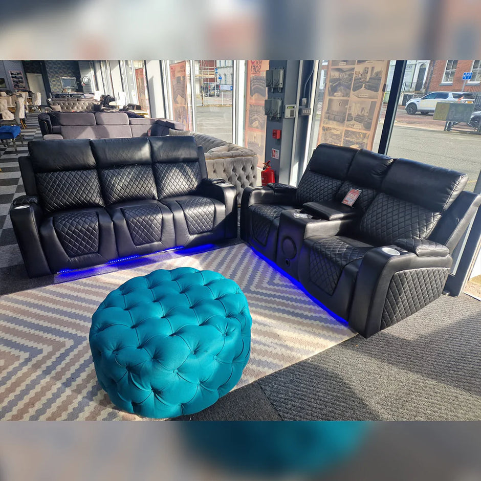 CNC FLORIDA 3+2 ELECTRIC LED RECLINING BLUETOOTH SPEAKER AIRE LEATHER SOFA