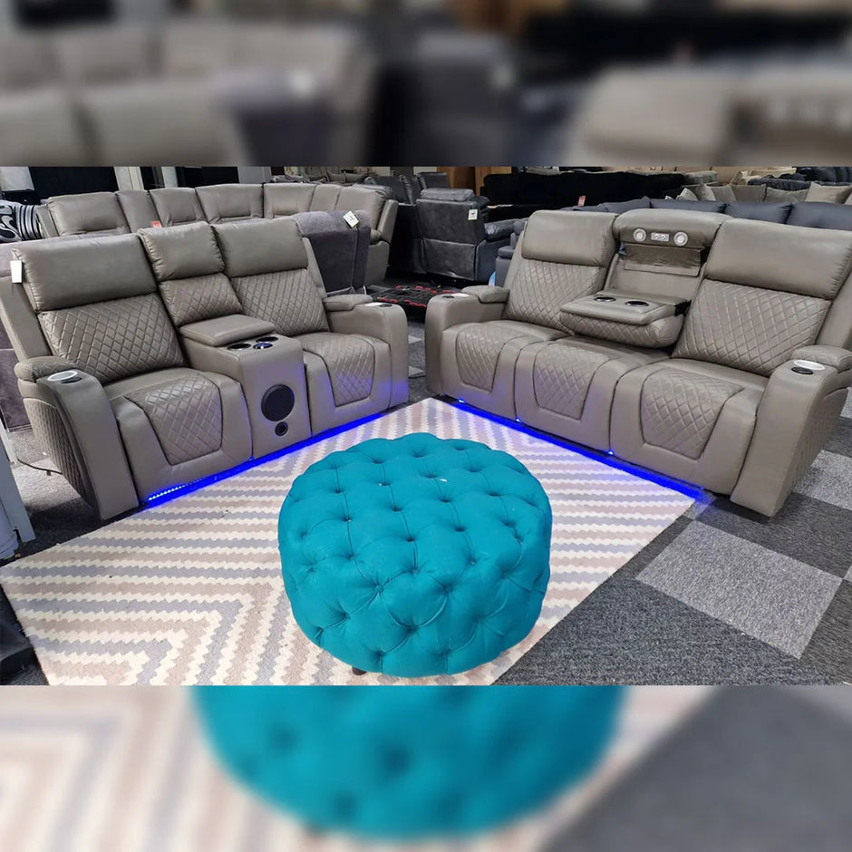 CNC FLORIDA 3+2 ELECTRIC LED RECLINING BLUETOOTH SPEAKER AIRE LEATHER SOFA