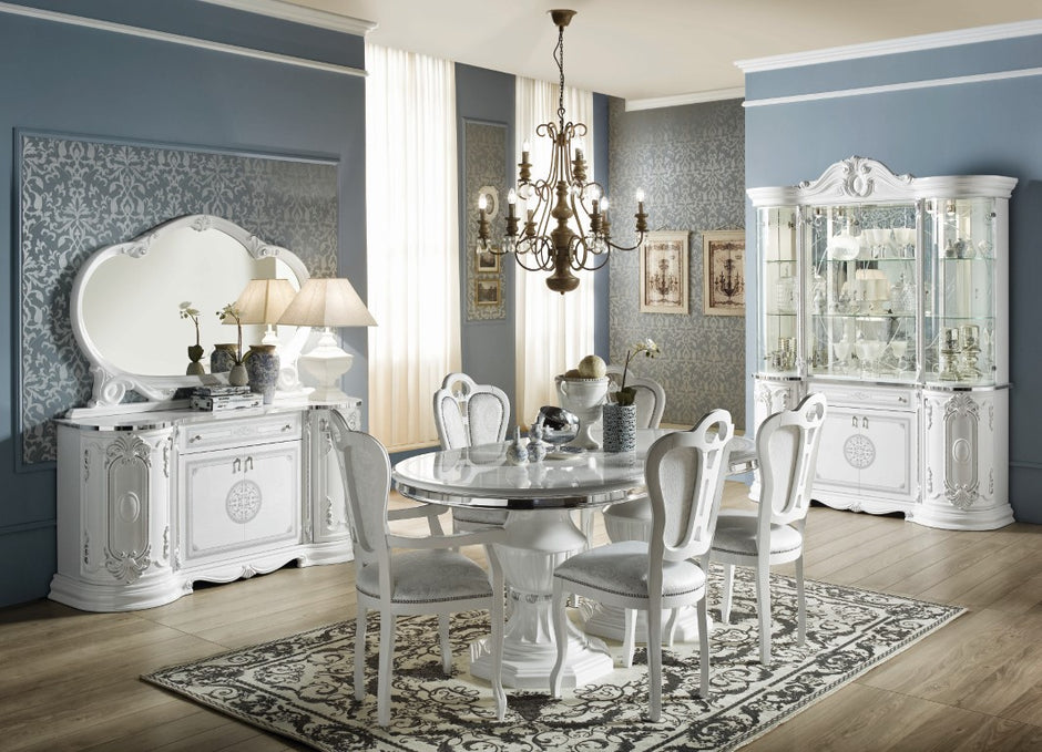 Greta Luxury Italian 4 Door Sideboard/Buffet with diamanté insert White/Silver