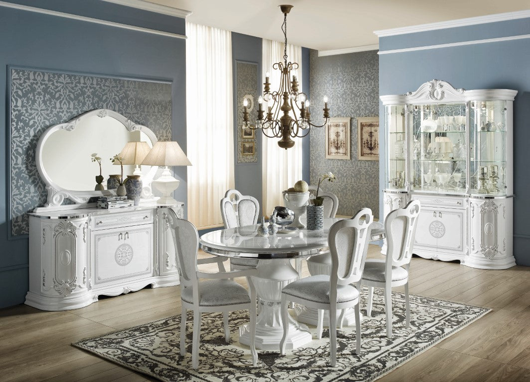 Greta Luxury Italian 4 Door Sideboard/Buffet with diamanté insert White/Silver