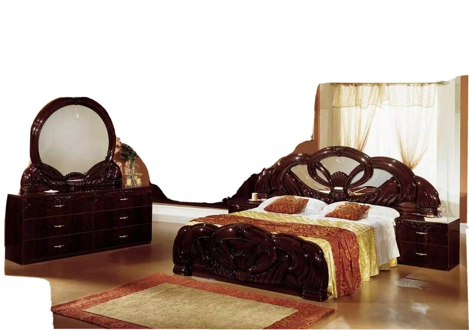 Ben Company Luxury Giada Italian High Gloss Bedroom Group White or Mahogany