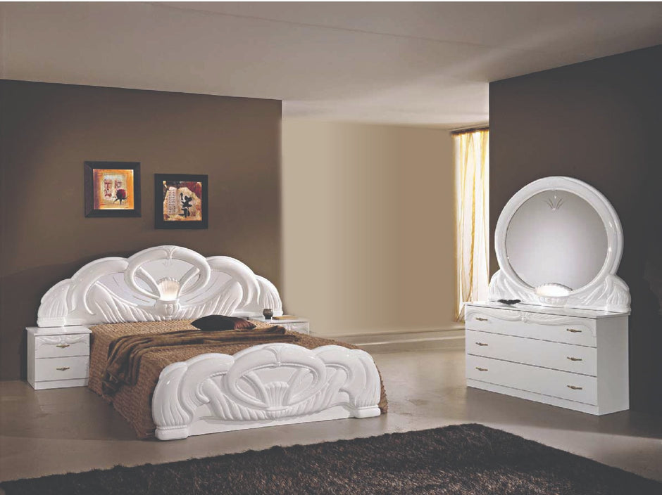 Ben Company Luxury Giada Italian High Gloss Bedroom Group White or Mahogany