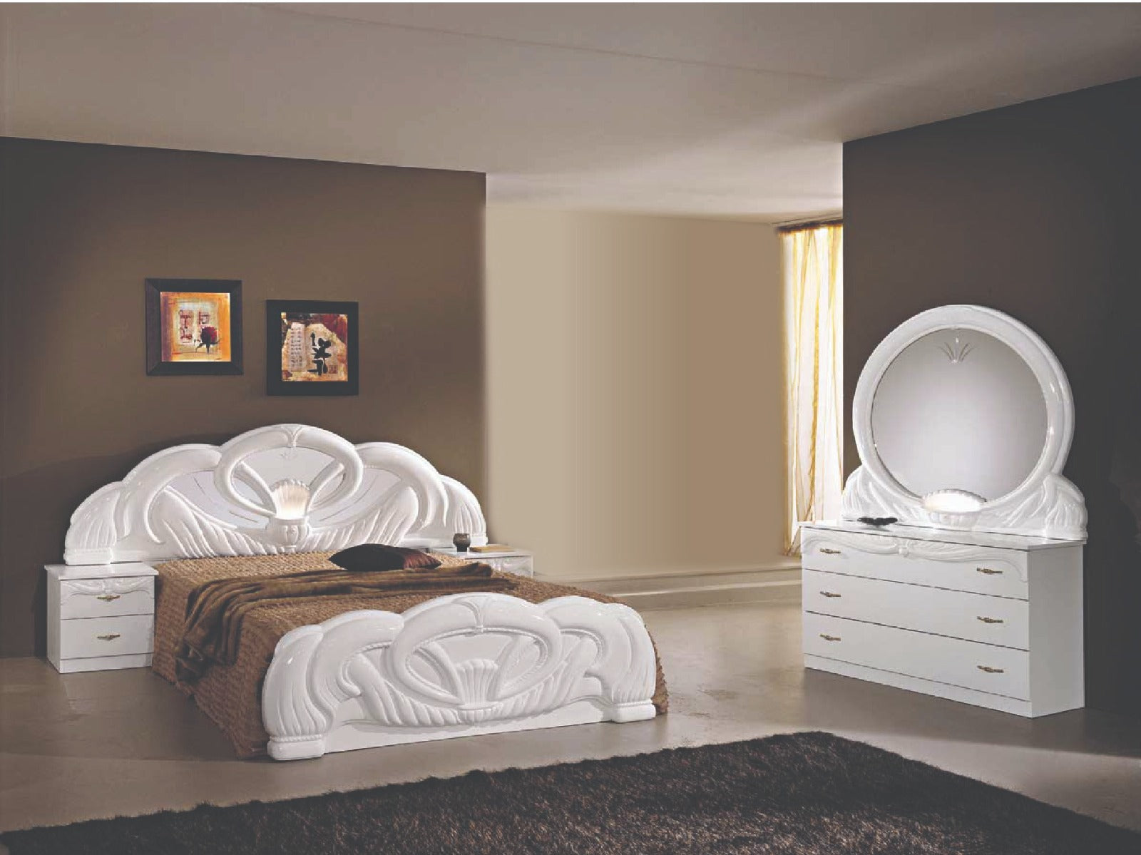 Ben Company Luxury Giada Italian High Gloss Bedroom Group White or Mahogany