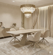 Gstaad Beige Extendable Stone Table with 4, 6 and 8 Swivel Chairs Collection