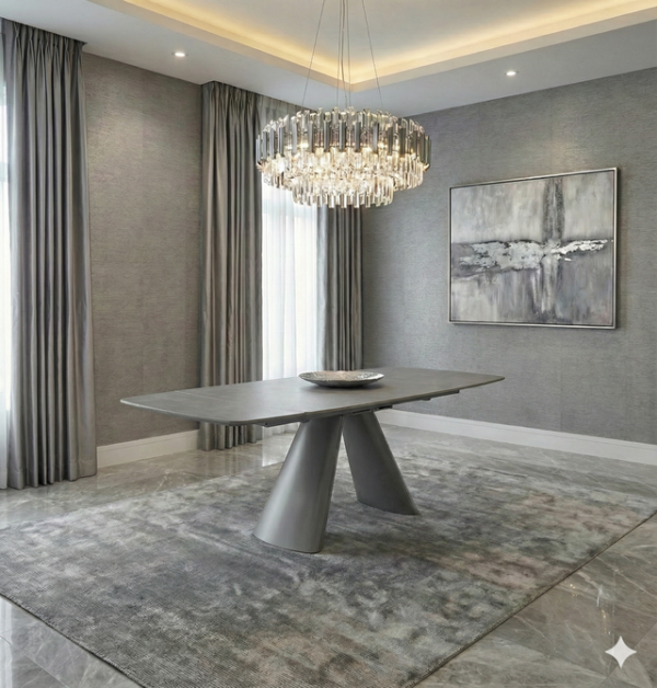 Gstaad Grey Extendable Stone Table with 4, 6 and 8 Swivel Chairs Collection