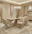 Gstaad Beige Extendable Stone Table with 4, 6 and 8 Swivel Chairs Collection