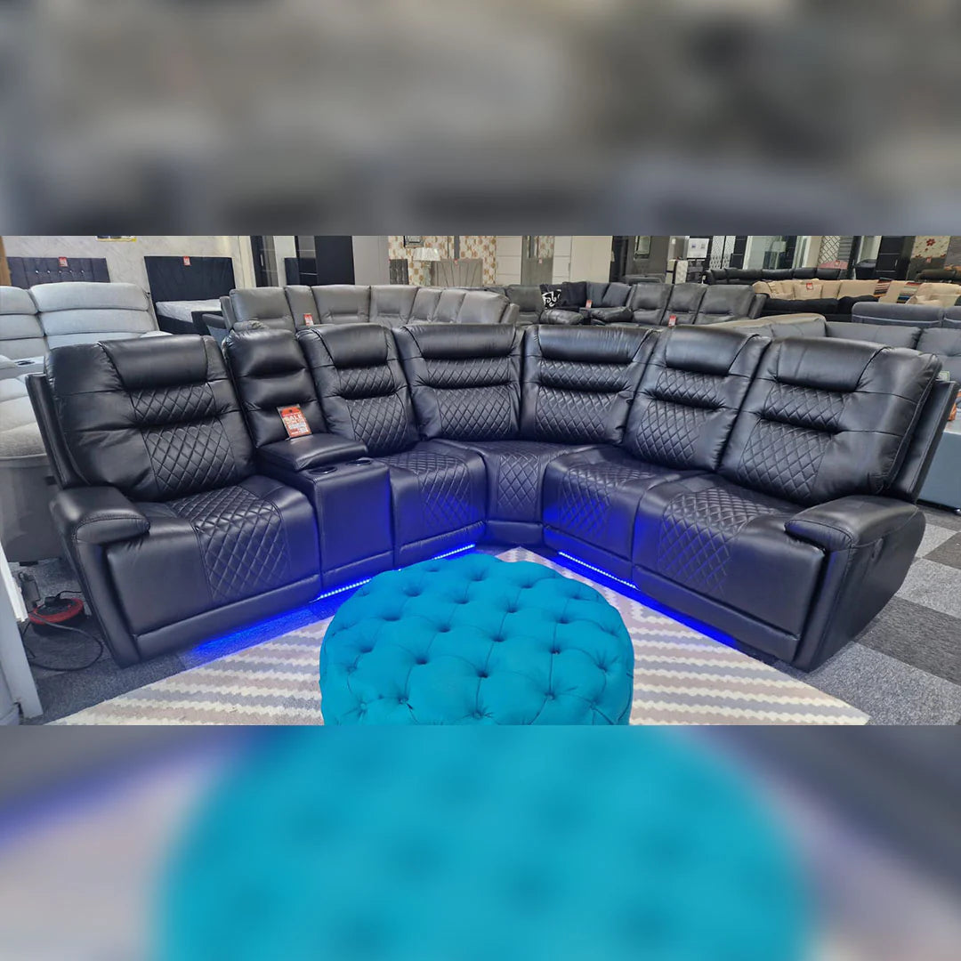 CNC Halifax Leather Electric Recliner Corner Sofa-USB Ports/LED LIGHTS/CUP HOLDERS