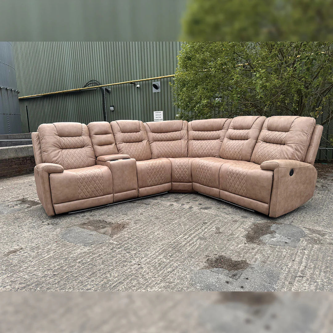 CNC Halifax Leather Electric Recliner Corner Sofa-USB Ports/LED LIGHTS/CUP HOLDERS