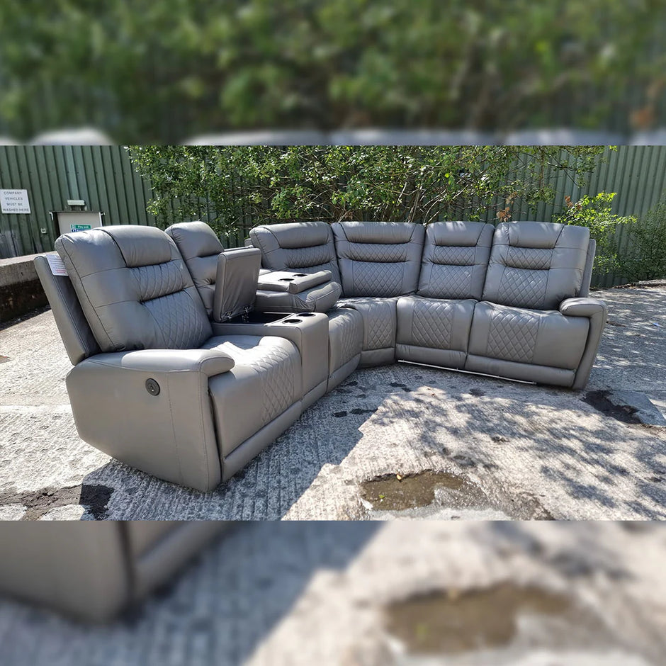 CNC Halifax Leather Electric Recliner Corner Sofa-USB Ports/LED LIGHTS/CUP HOLDERS