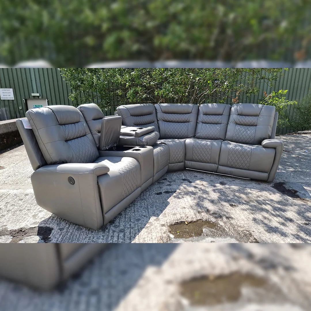 CNC Halifax Leather Electric Recliner Corner Sofa-USB Ports/LED LIGHTS/CUP HOLDERS