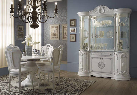 GRETA ITALIAN WHITE & SILVER HIGH GLOSS DINING TABLE WITH EXTENSION & 4 CHAIRS