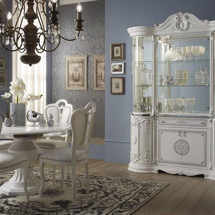 GRETA ITALIAN WHITE & SILVER HIGH GLOSS DINING TABLE WITH EXTENSION & 4 CHAIRS