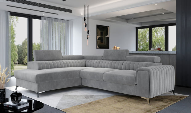 LAURENCE CORNER SOFAEBED PLUSH VELVET LEFT HAND- GREY