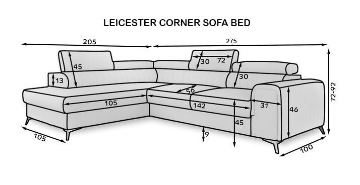 LAURENCE CORNER SOFAEBED PLUSH VELVET LEFT HAND- GREY