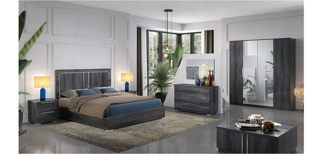Ben Company New Luna Dark Grey Italian 4Doors Bedroom Set Offer Price