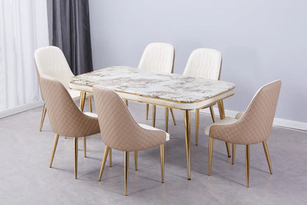 Luxe Dining Table with 6 Forma Chairs Grey/Gold