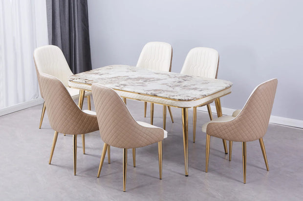 Luxe Dining Table with 6 Forma Chairs Grey/Gold