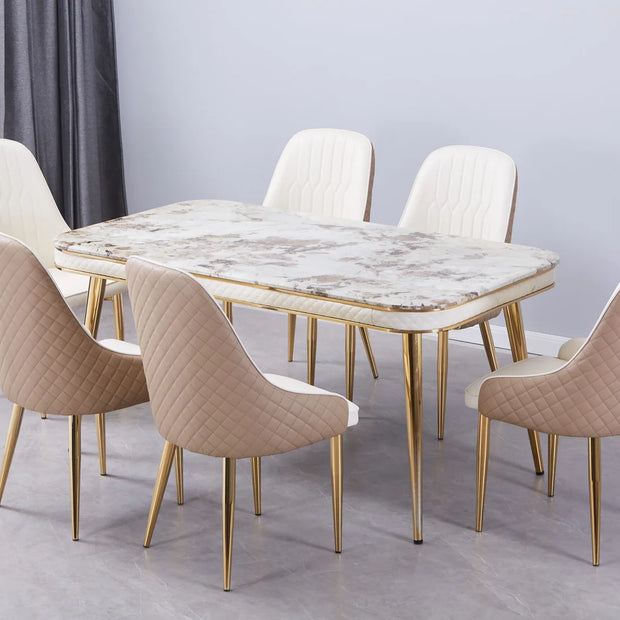 Luxe Dining Table with 6 Forma Chairs Grey/Gold