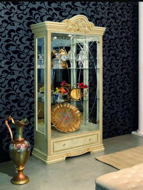 Leonardo IVORY/GOLD High Gloss Finish Italian 2 Doors China Cabinet CAMLE GROUP