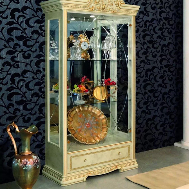 Leonardo IVORY/GOLD High Gloss Finish Italian 2 Doors China Cabinet CAMLE GROUP