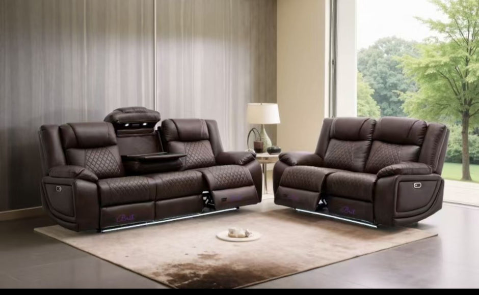 CNC Orlando Leather 3+2 Seater Electric RECLINER + Cup holder + LED + USB port