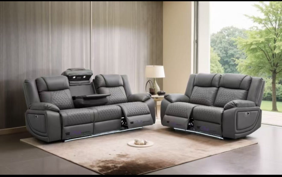 Amazing Offer Lisbon Leather 3+2 Seater Electric RECLINER + Cup holder + LED lights + USB port