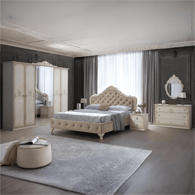 New Beautiful Adele Italian Large 6 Doors Bedroom Set Beige-gold Colour