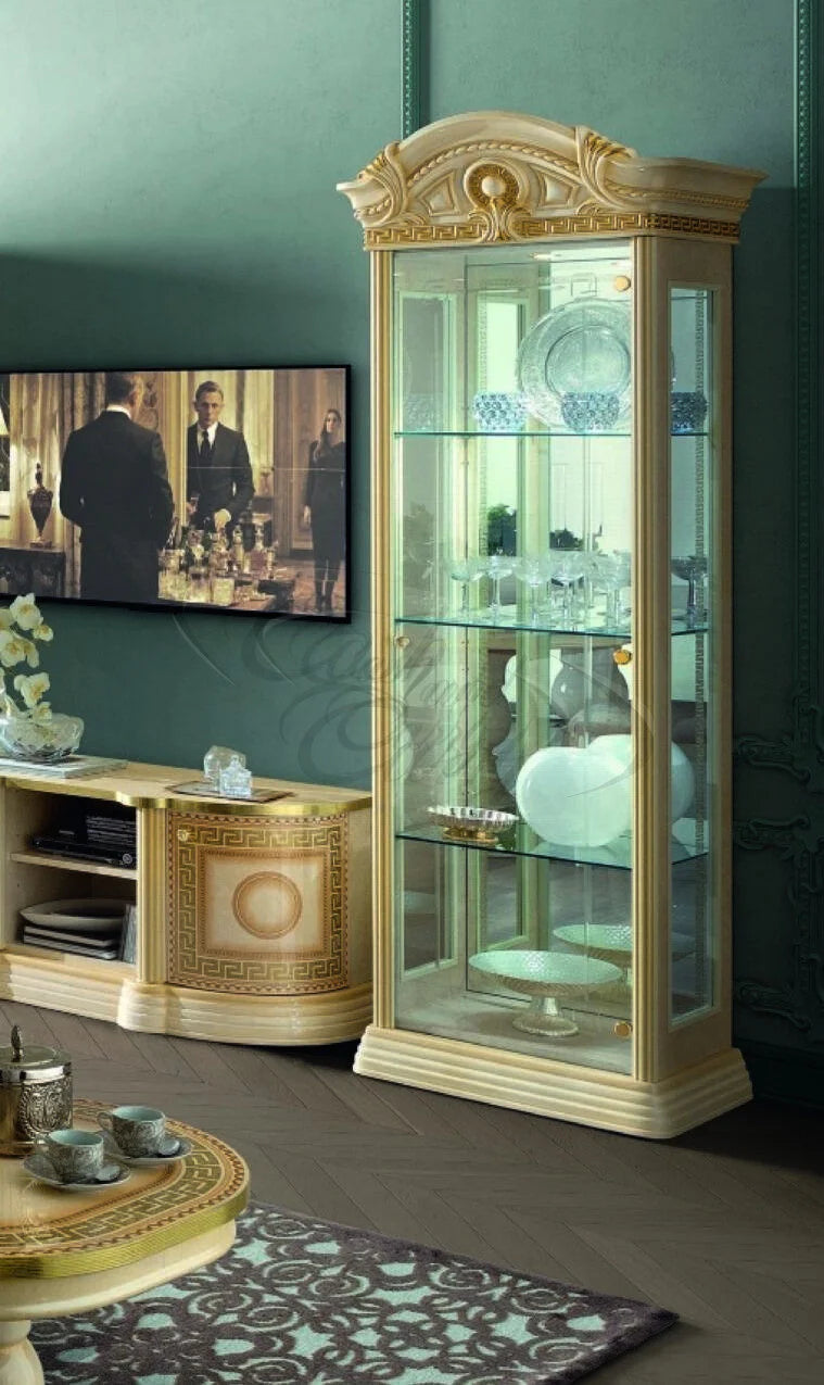 Luxury MEDUSA Italian Cream & Gold 2 Door Display Cabinet by Camel Group Italy