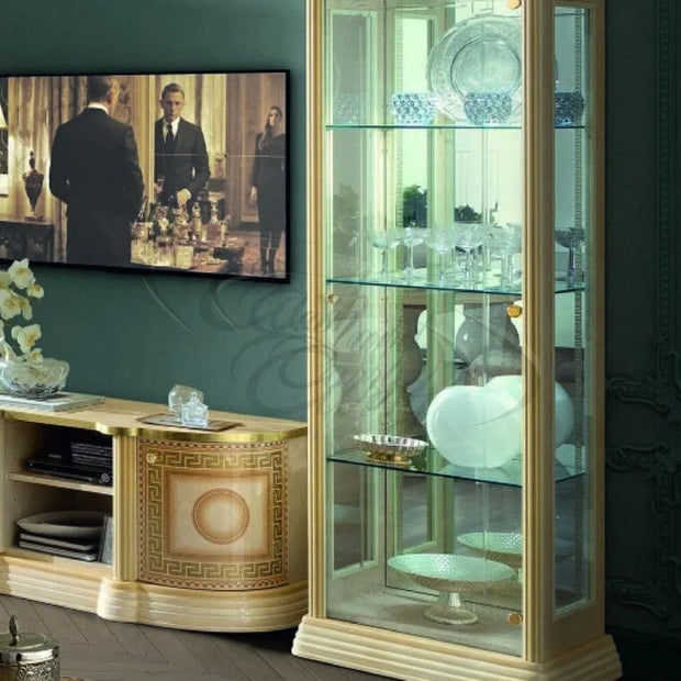 Luxury MEDUSA Italian Cream & Gold 2 Door Display Cabinet by Camel Group Italy