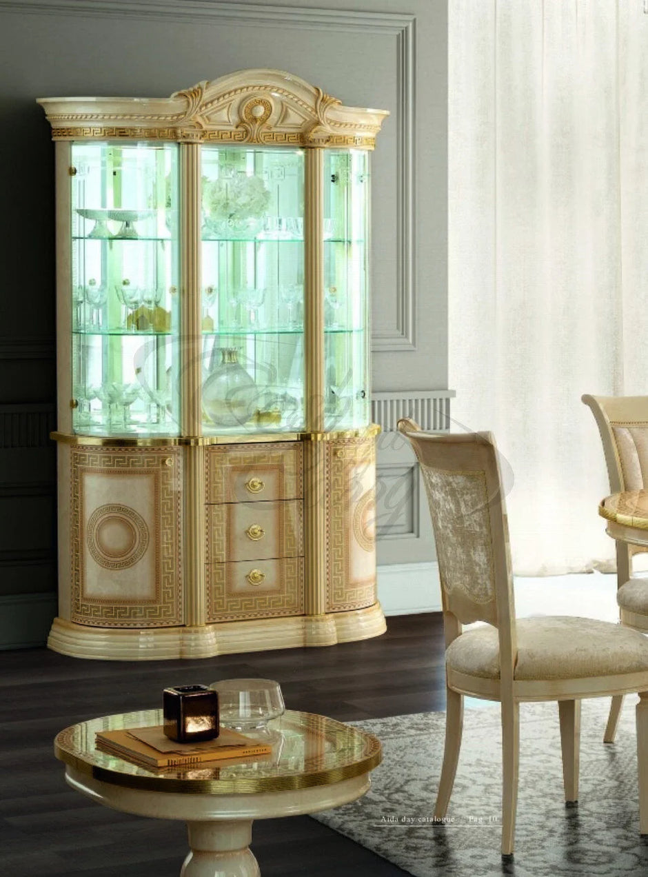 Luxury MEDUSA Italian Cream & Gold 3 Door Display Cabinet by Camel Group Italy