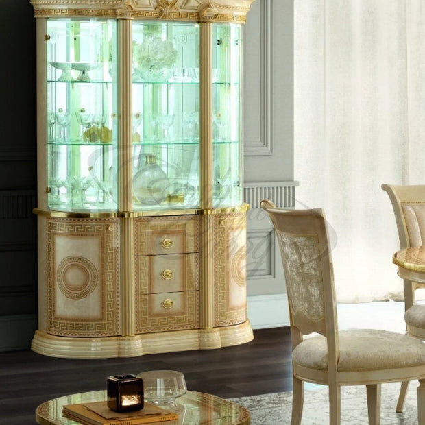 Luxury MEDUSA Italian Cream & Gold 3 Door Display Cabinet by Camel Group Italy