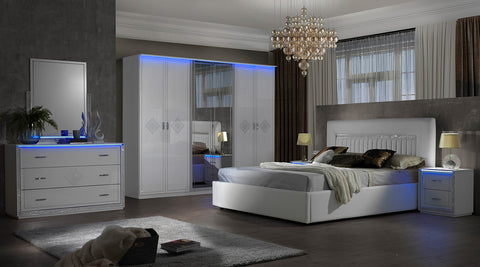 New Billionaire  With LED Lights High Gloss Italian Bedroom Set 6 Door wardrobe