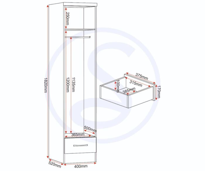 Nevada 1 Door 1 Drawer Wardrobe - White Gloss