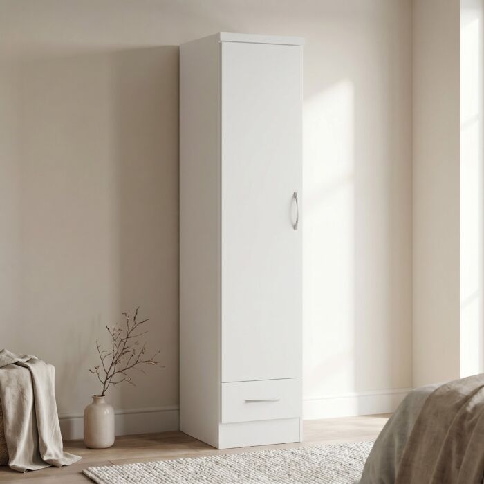 Nevada 1 Door 1 Drawer Wardrobe - White Gloss