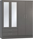 Nevada 4 Door 2 Drawer Wardrobe - 3D Effect Grey